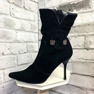 Black Velvet Pointy Toe High Stiletto Heeled Booties